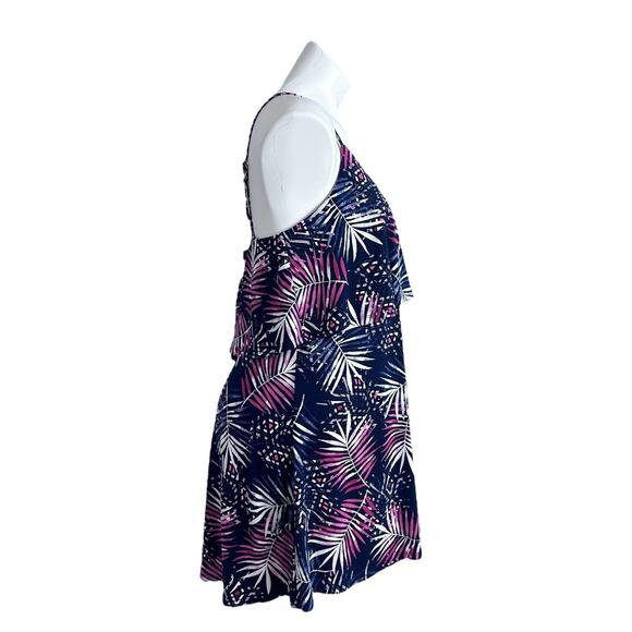 Express Slip Dress Sz M Flounce Red White And Blue Palm Floral Picnic Patrotic - Picture 2 of 12